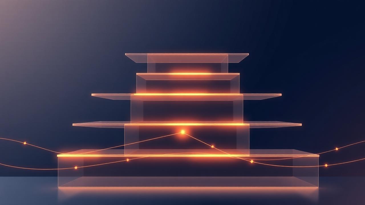 Abstract visualization of an AI readiness framework with interconnected pillars